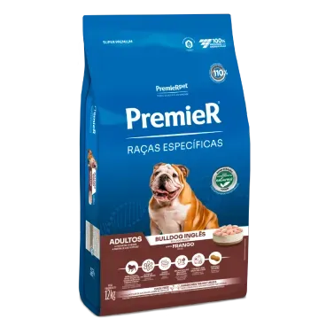 Racao Premier Racas Especificas Bulldog Ingles Adultos Frango 12kg lateral